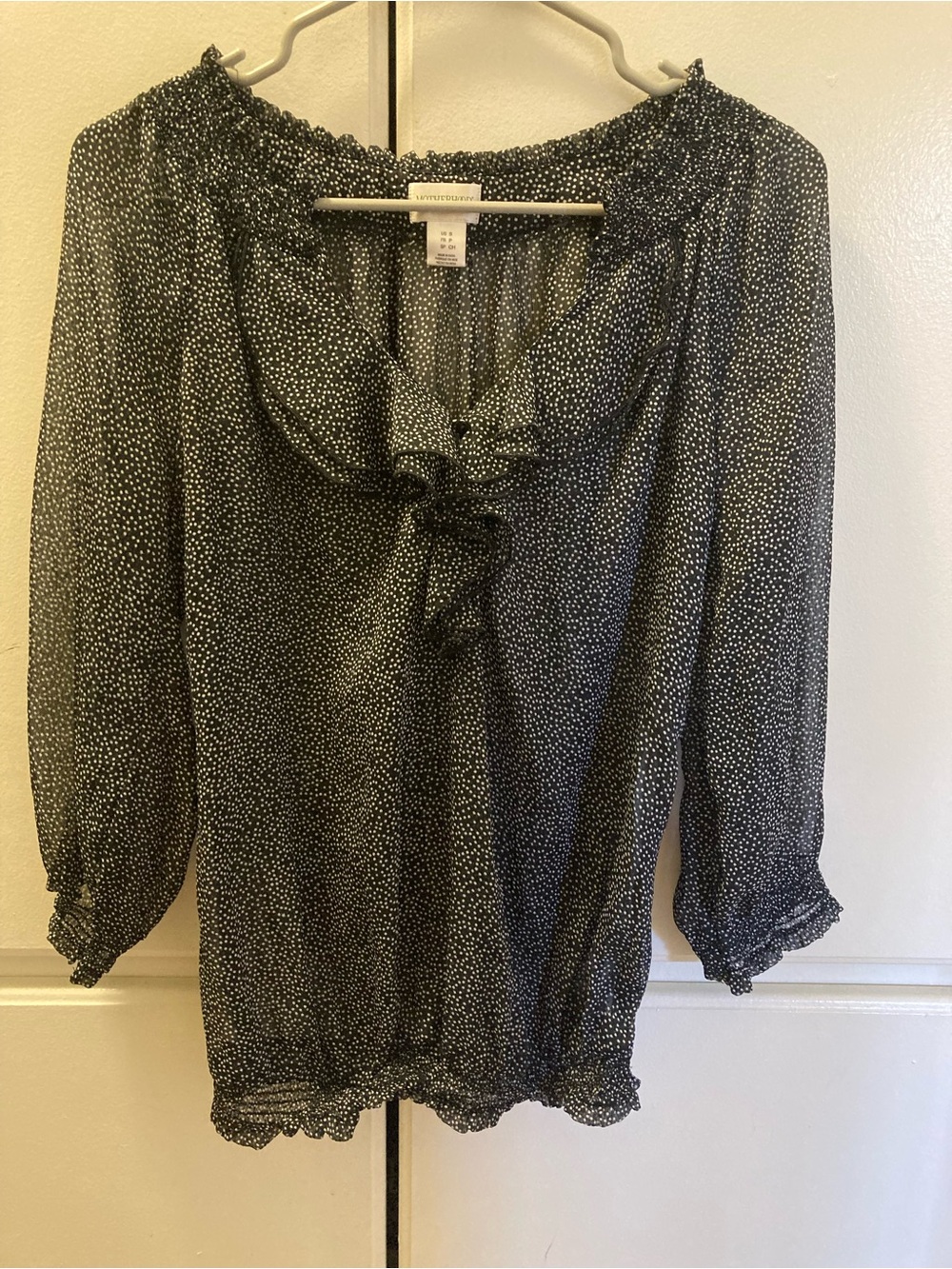 Motherhood Black & White Dot-Print Peasant Blouse